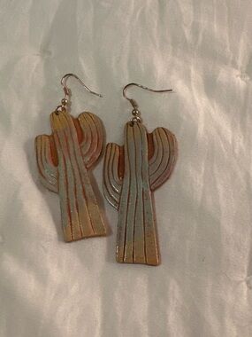Cactus Dangle Earrings in Mint and Gold